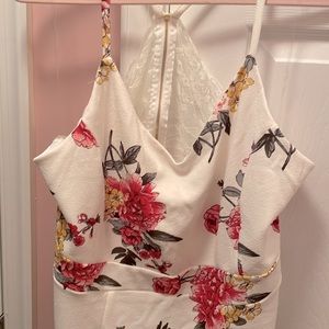 Lacey back out halter dress midi length with flowers